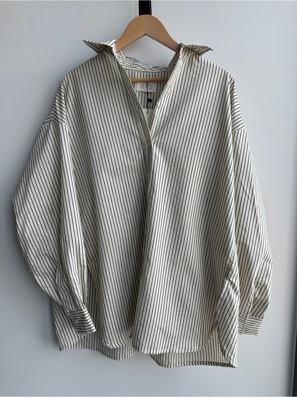 DISSH Palma Cream Oversized Button-Up Shirt with Black Pinstripes - Picture 9 of 11